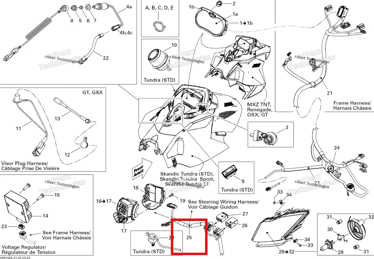 Деталь 515176567 (Деталь Steering Wiring Harness. Includes 9 To 25) на схеме узла 2010 Ski-Doo Skandic Tundra, STD, SPORT, LT Electrical Accessories