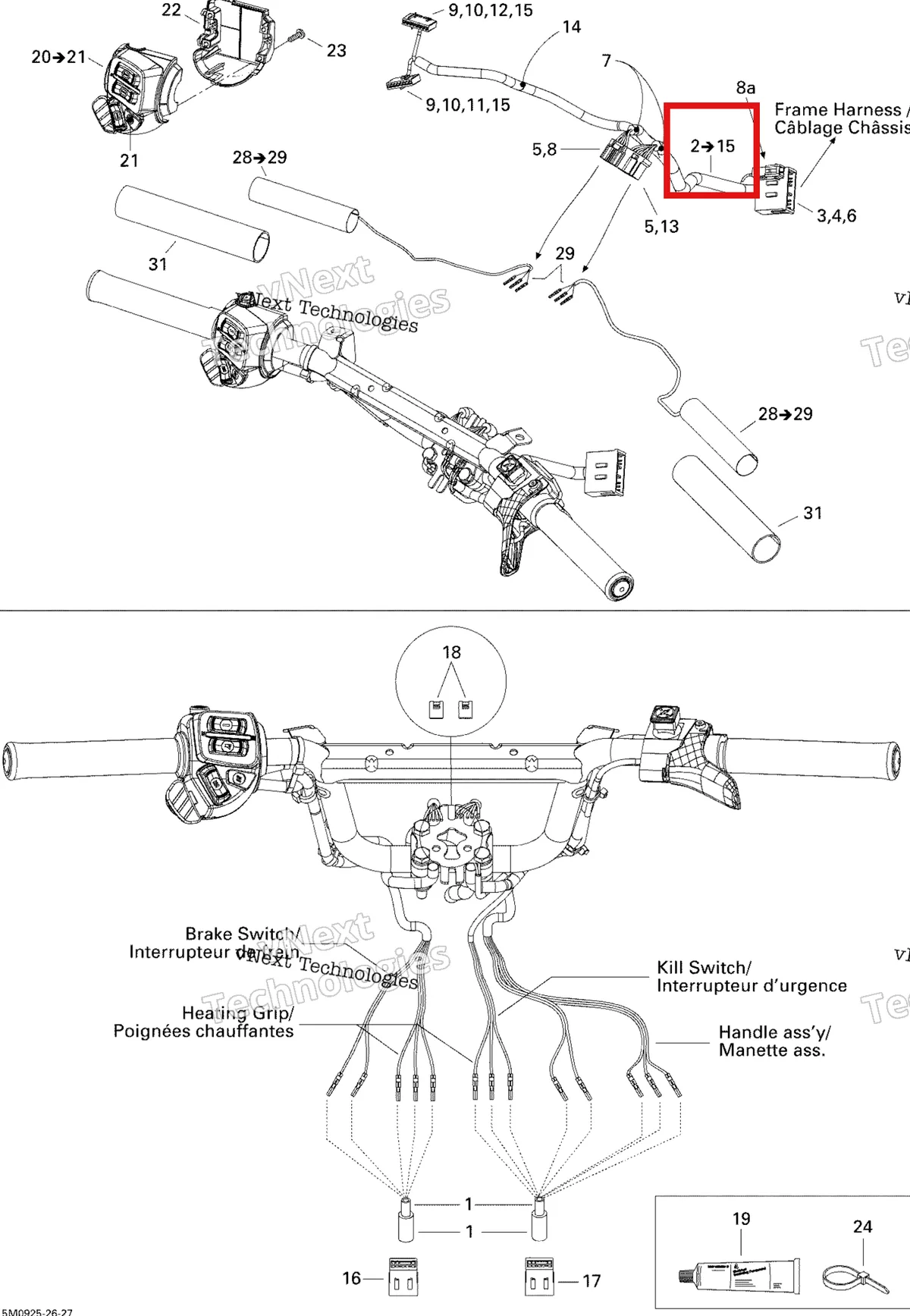 Деталь 515176568 (Деталь Wiring Harness. Includes 2 To 15) на схеме узла 2009 Ski-Doo Skandic Tundra LT 550F Steering Wiring Harness