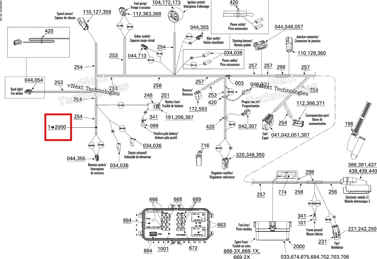 Деталь 515176596 (Деталь Frame Wiring Harness. Includes 1 To 2000) на схеме узла 2009 Ski-Doo Legend Touring Electrical Harness