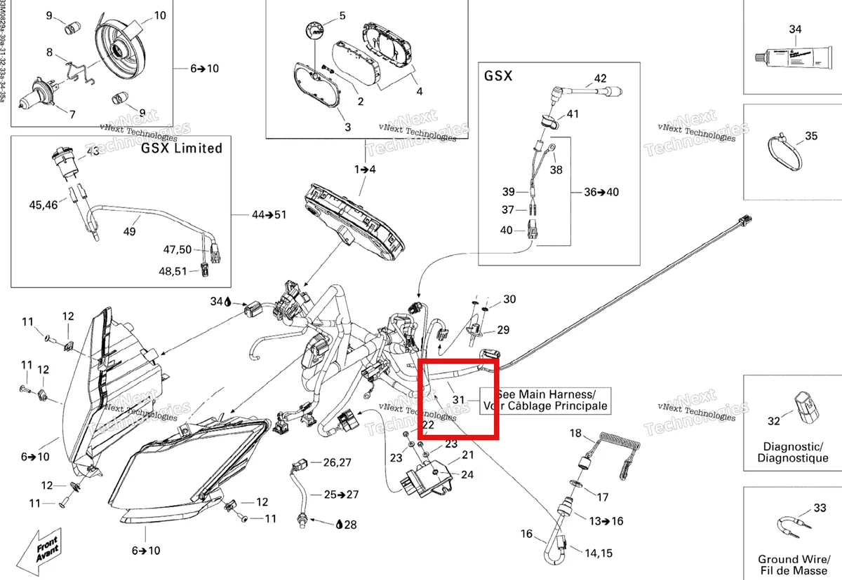 Деталь 515176598 на схеме узла 2008 Ski-Doo MX Z X 800R Electrical System 800R