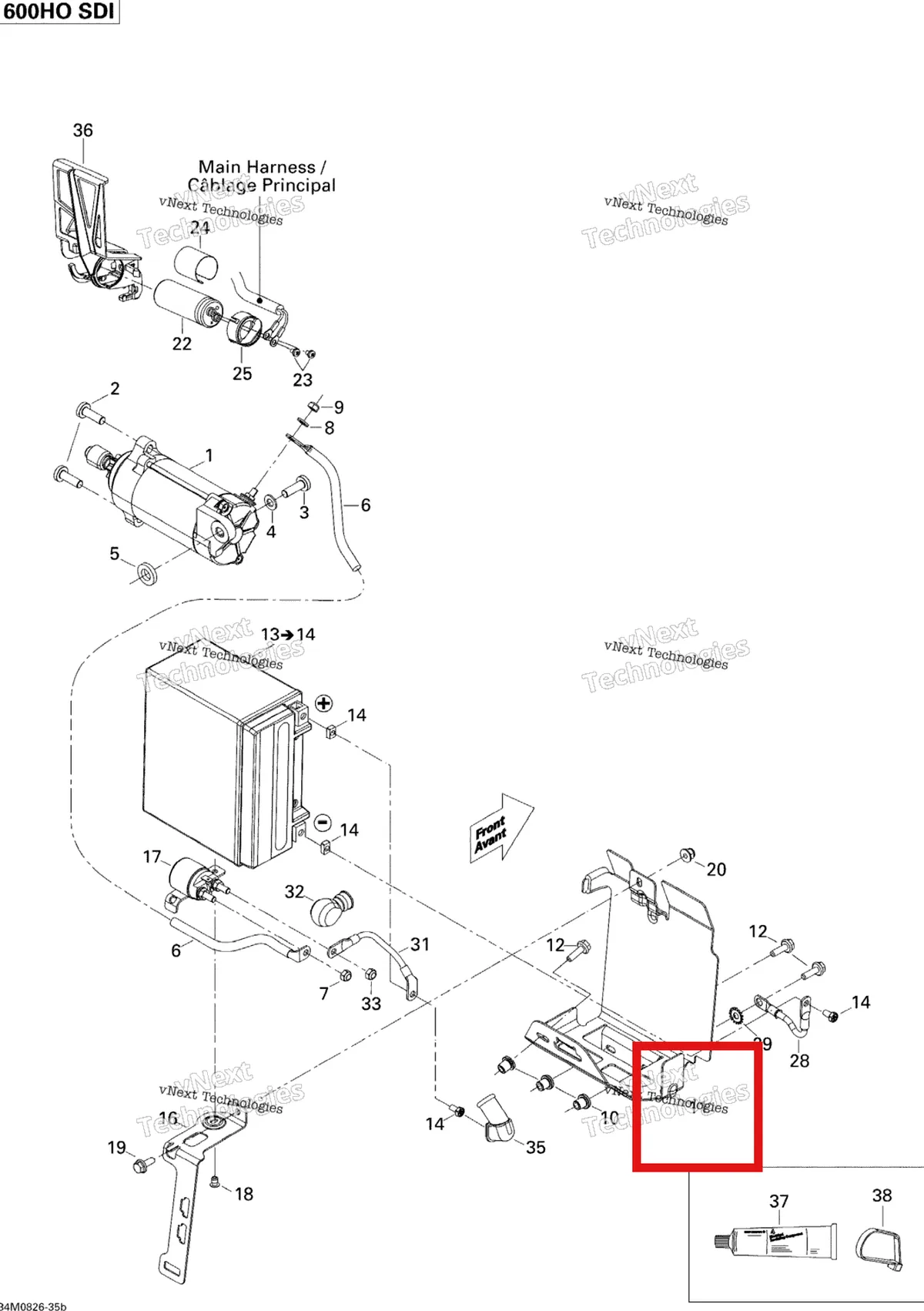 Деталь 515176601 на схеме узла 2008 Ski-Doo GSX LTD TOURING 600 HO SDI Battery And Starter