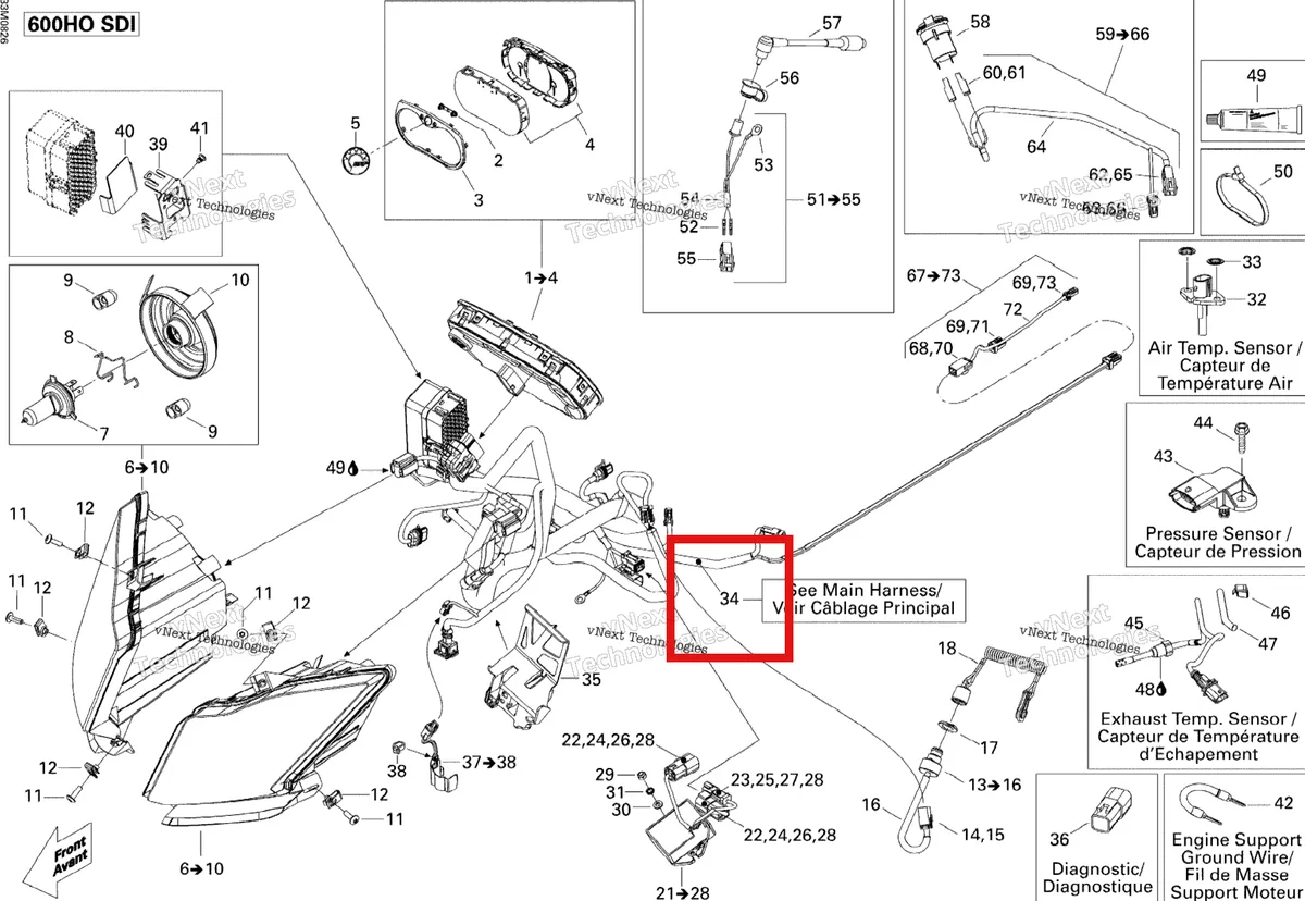 Деталь 515176603 на схеме узла 2008 Ski-Doo GSX LTD TOURING 600 HO SDI Electrical System