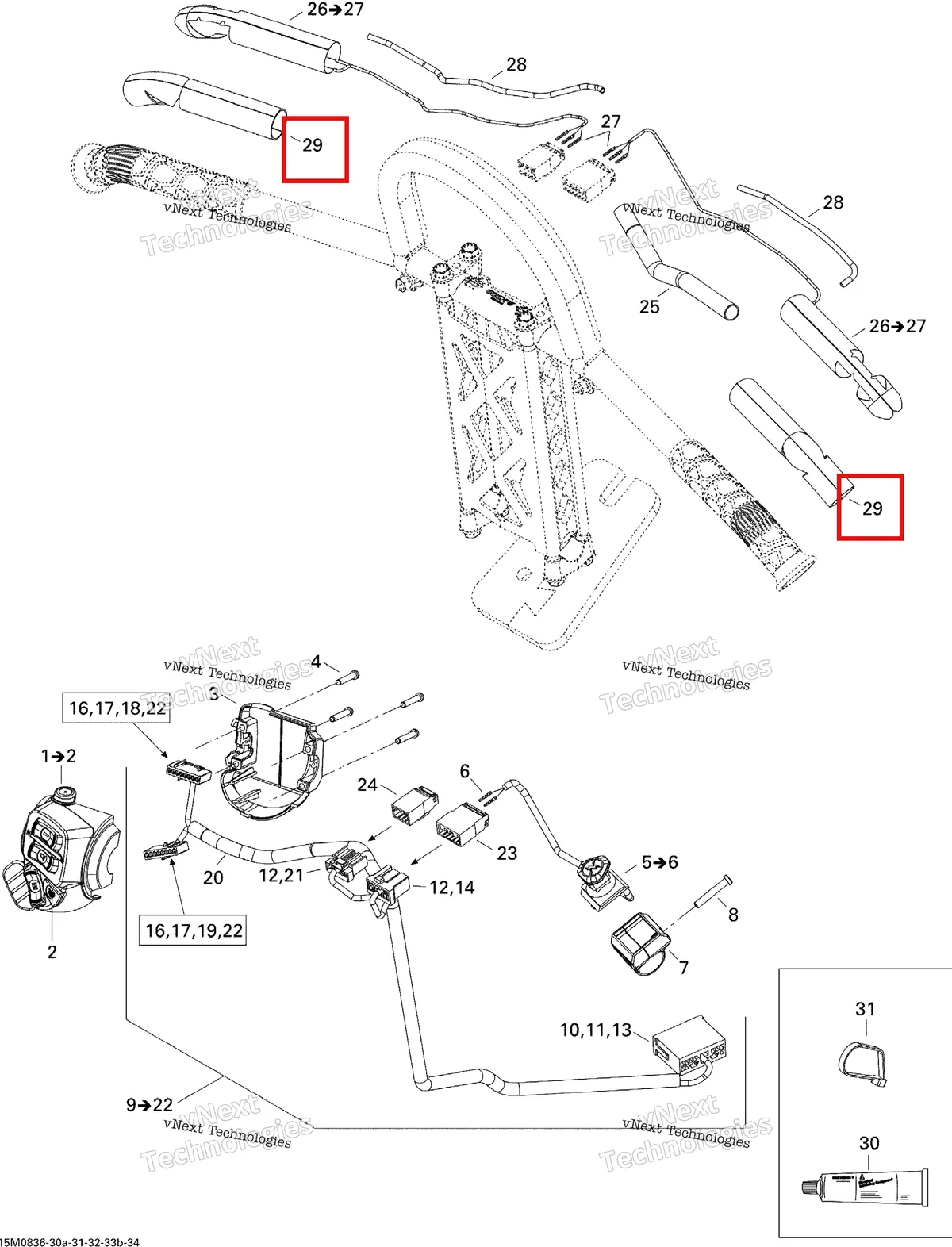 Деталь 515176622 на схеме узла 2008 Ski-Doo MX Z TNT 500SS Steering Wiring Harness