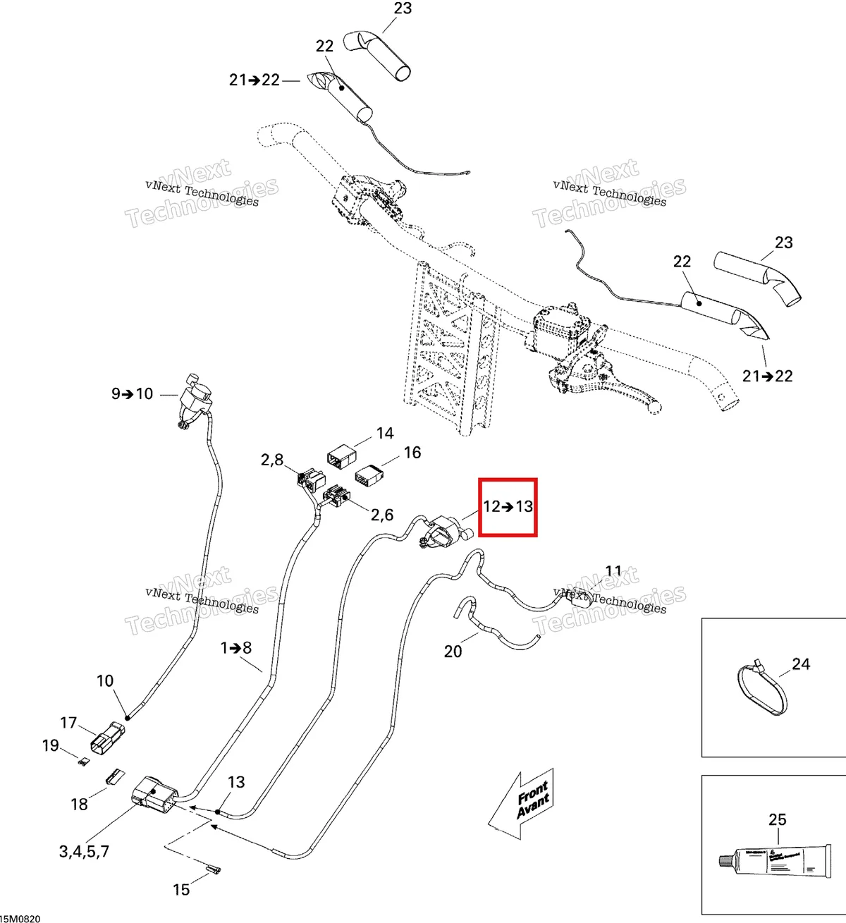 Деталь 515176630 (Dim Switch. InnehГҐller Delar 12-13. Includes 12 To 13) на схеме узла 2008 Ski-Doo MX Z 600RS Steering Wiring Harness