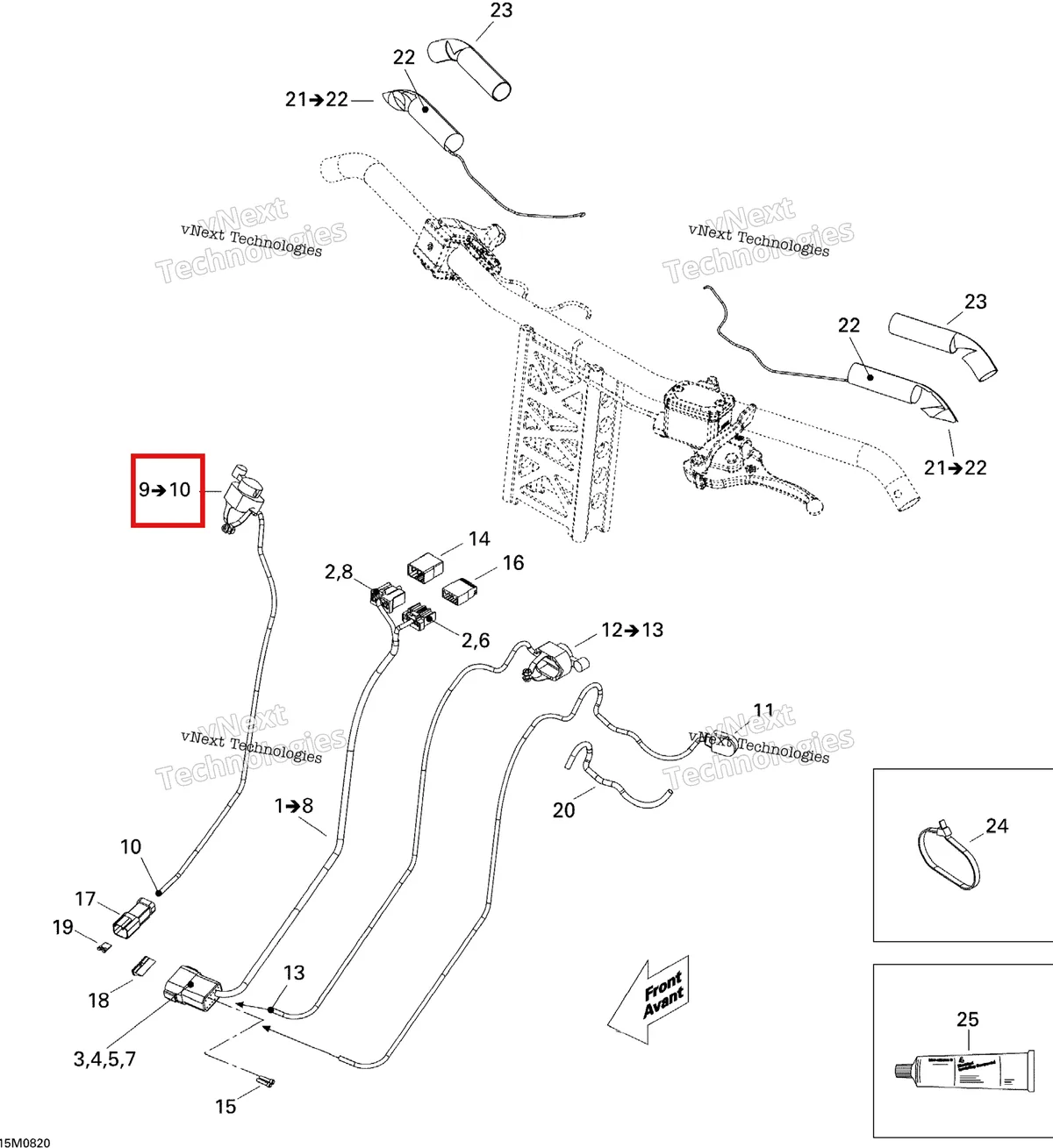 Деталь 515176632 (Kill Switch. InnehГҐller Delar 9-10. Includes 9 To 10) на схеме узла 2008 Ski-Doo MX Z 600RS Steering Wiring Harness