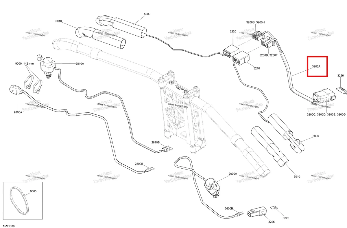 Деталь 515176633 (Деталь Steering Harness. Includes 1 To 8) на схеме узла 2013 Ski-Doo MXZ X 600RS XP Steering Wiring Harness