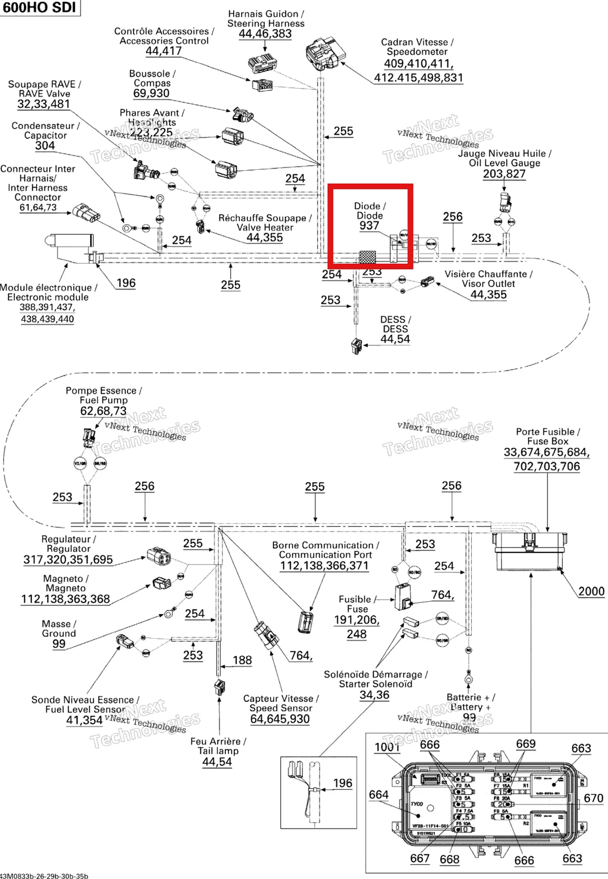 Деталь 515176636 на схеме узла 2008 Ski-Doo MX Z RENEGADE X 600 HO SDI Electrical Harness 600Ho Sdi