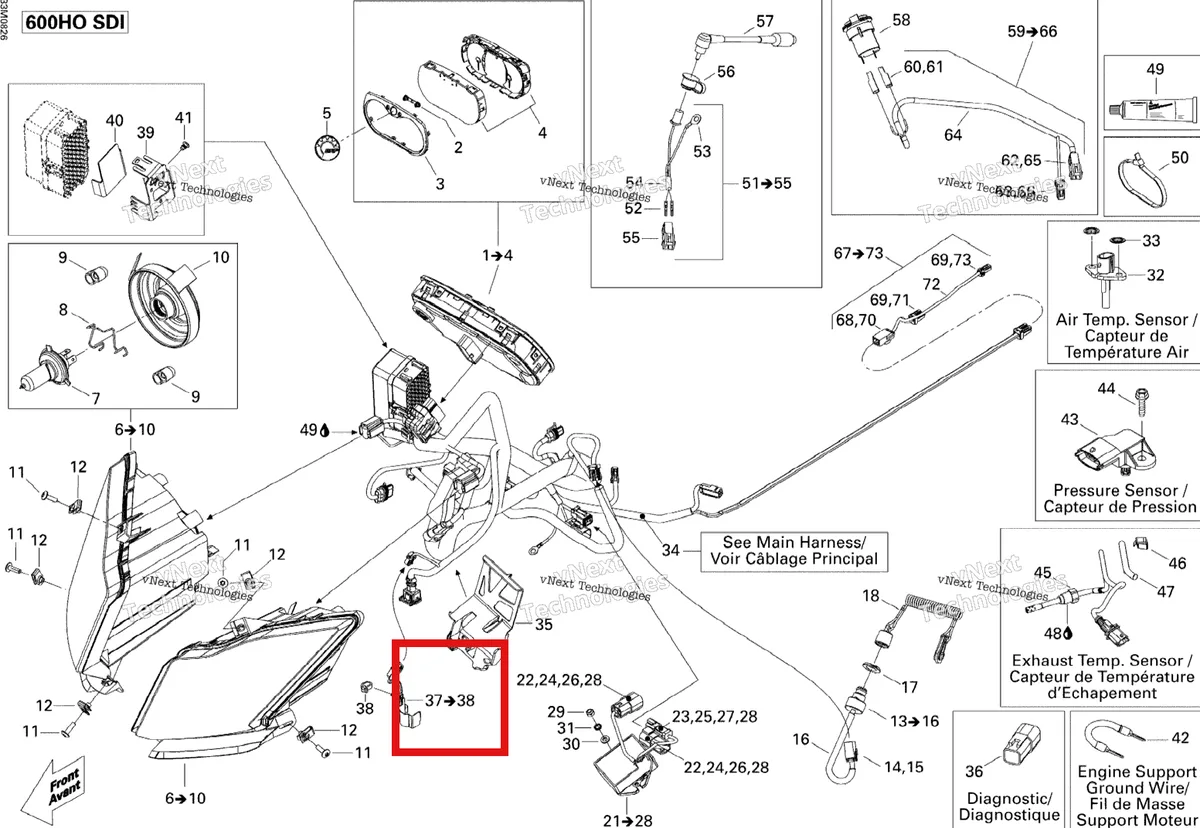 Деталь 515176653 (Суппорт) на схеме узла 2008 Ski-Doo GSX LTD TOURING 600 HO SDI Electrical System