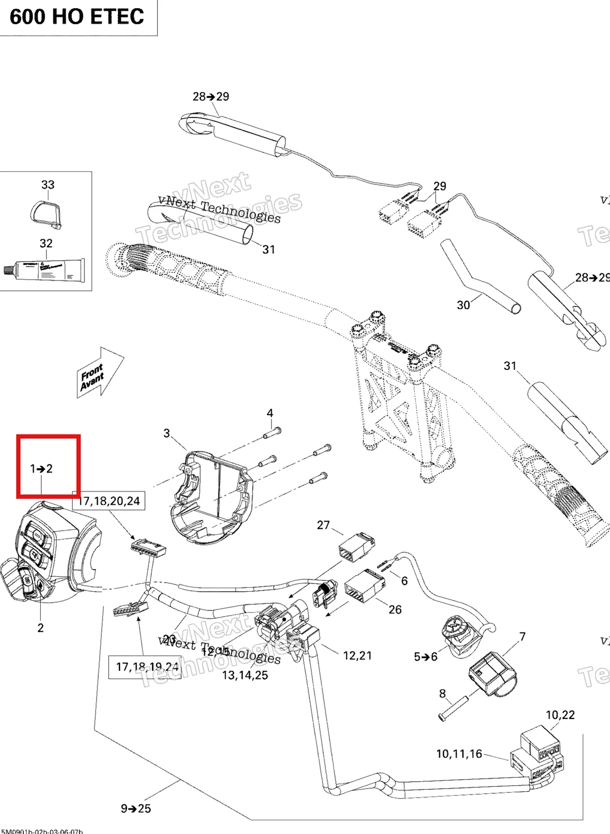 Деталь 515176685 на схеме узла 2009 Ski-Doo MX Z Adrenaline 600 H.O. E-TEC Steering Wiring Harness 600 Ho