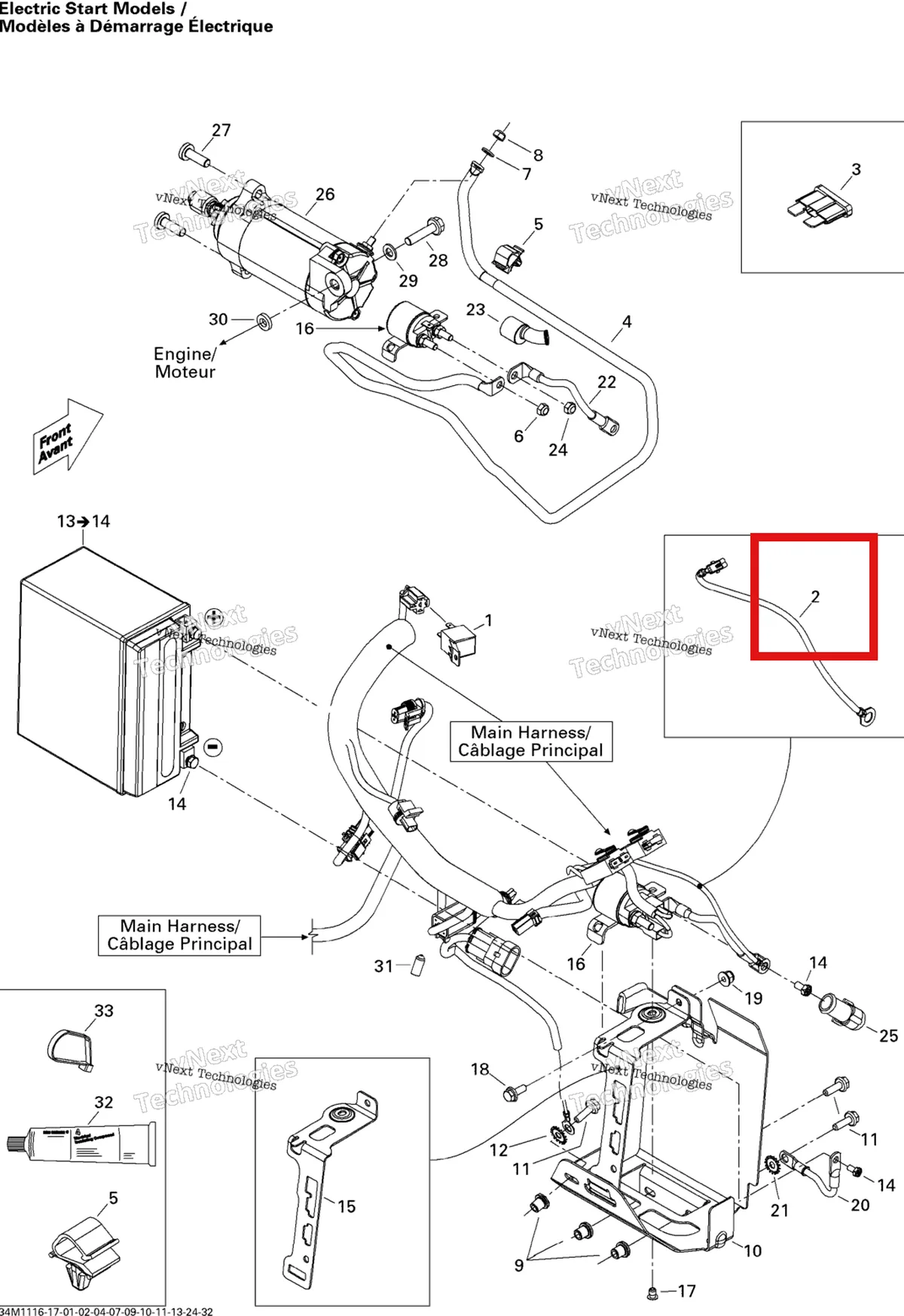 Деталь 515176744 (Деталь Fuse Battery Wire. With Electric Starter) на схеме узла 2011 Ski-Doo Tundra Xtreme 600HO ETEC XP-LTS Battery And Starter