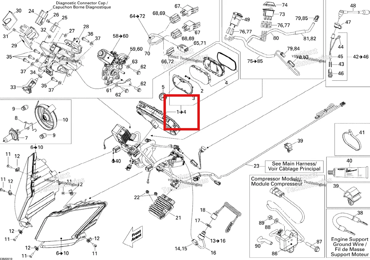 Схема применяемости: Спидометр в сборе включает 1 to 4 Ski-Doo GTX LE 1200 4-TEC (2009) (515176755)