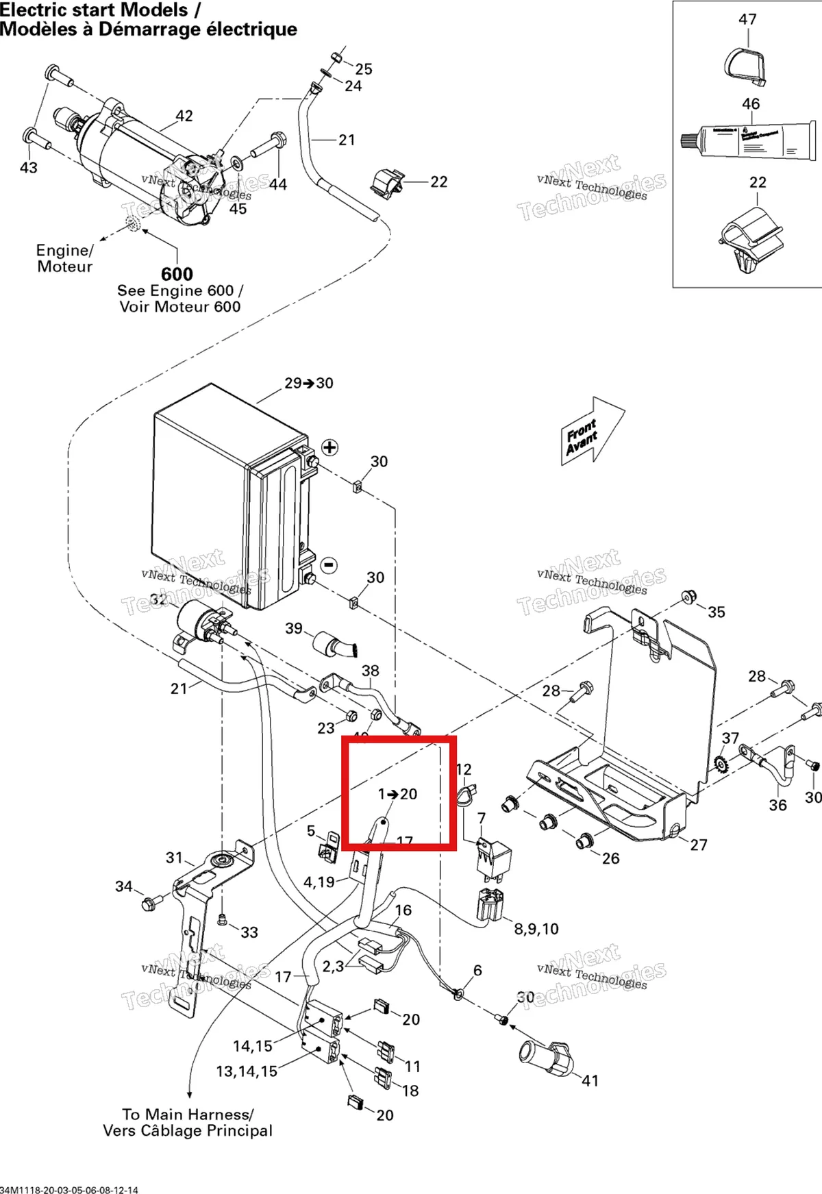 Деталь 515176773 (Деталь Manual Start Harness. Includes 29 To 31) на схеме узла 2011 Ski-Doo Summit EVEREST 800R P-TEK Battery And Starter