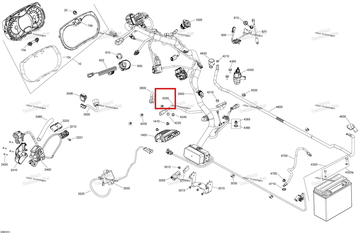 Деталь 515176779 (Деталь Start Cable. Model-1200 4-tec) на схеме узла 2019 Ski-Doo EXPEDITION LE-SE 1200 4-TEC Electrical - 1200 4-Tec