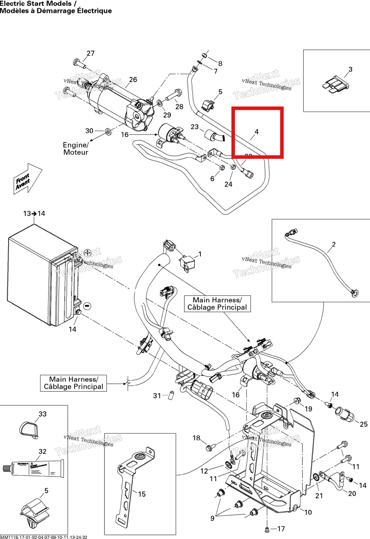 Деталь 515176785 (Деталь Battery Wire) на схеме узла 2011 Ski-Doo Tundra Xtreme 600HO ETEC XP-LTS Battery And Starter
