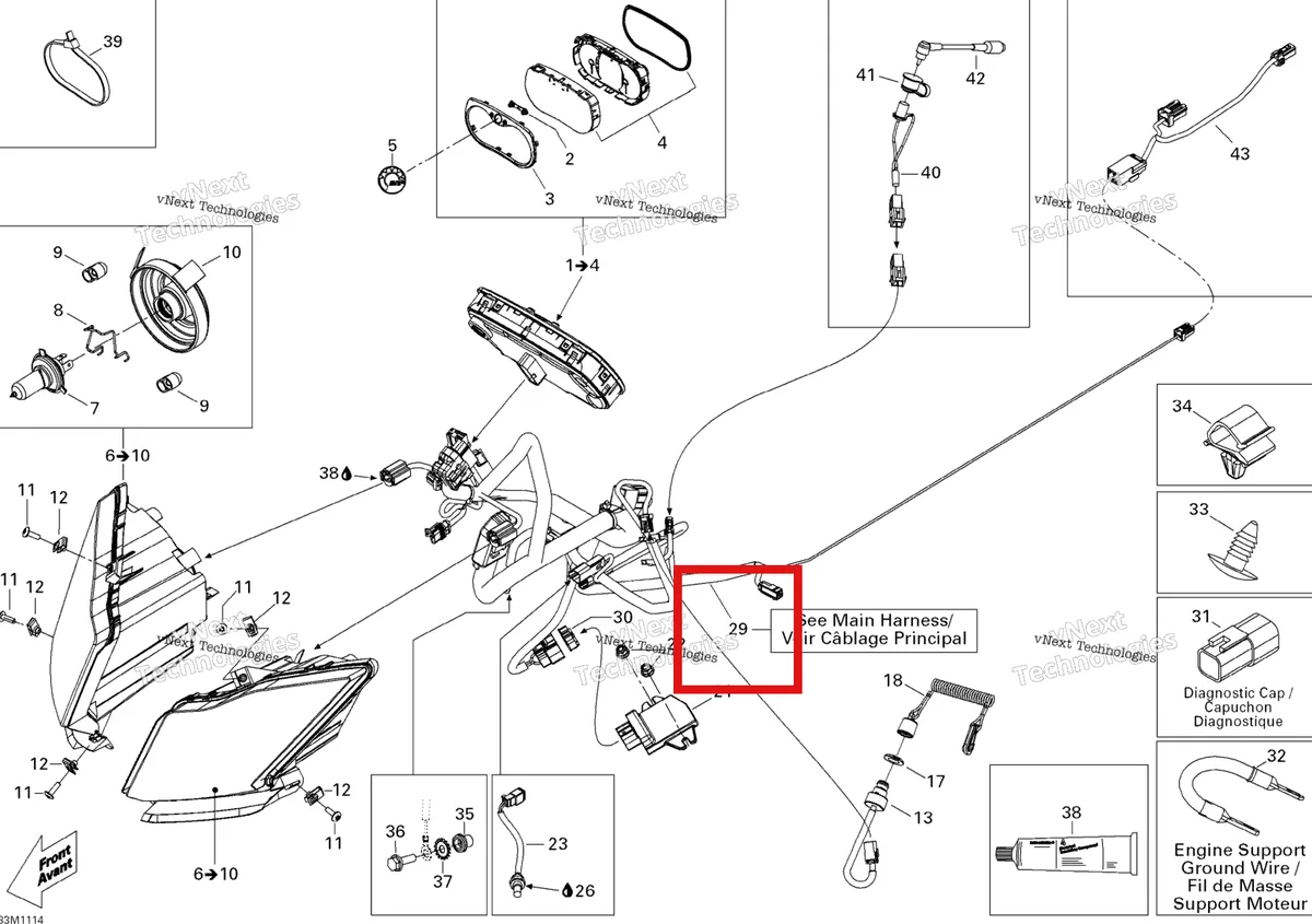 Деталь 515176834 (Деталь Main Harness Ass'y. Includes 1 To Vc) на схеме узла 2011 Ski-Doo Grand Touring Sport 600 XP Electrical System