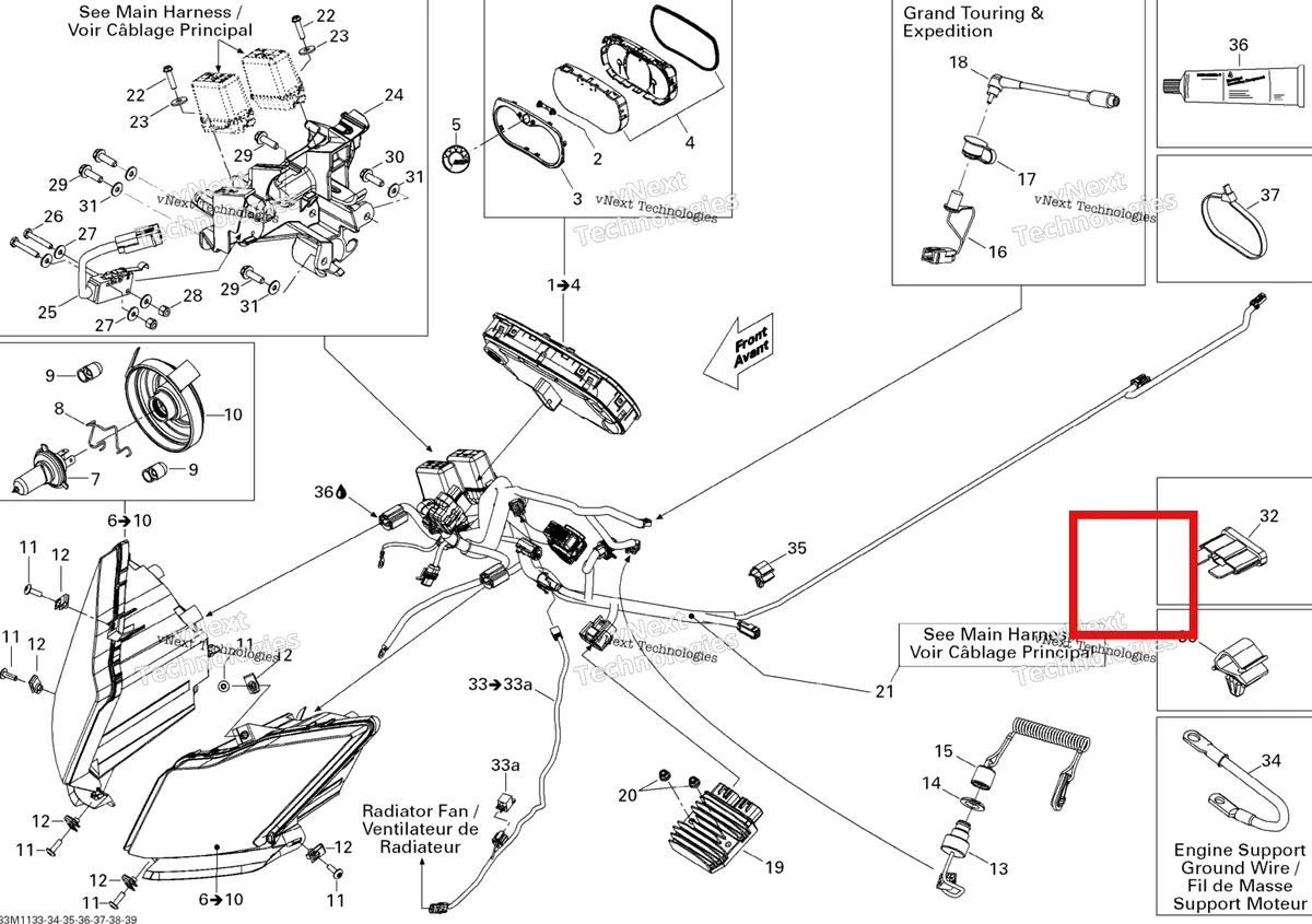 Деталь 515176862 (Спидометр (вкл.1-4)) на схеме узла 2011 Ski-Doo Expedition Sport 600ACE Electrical System