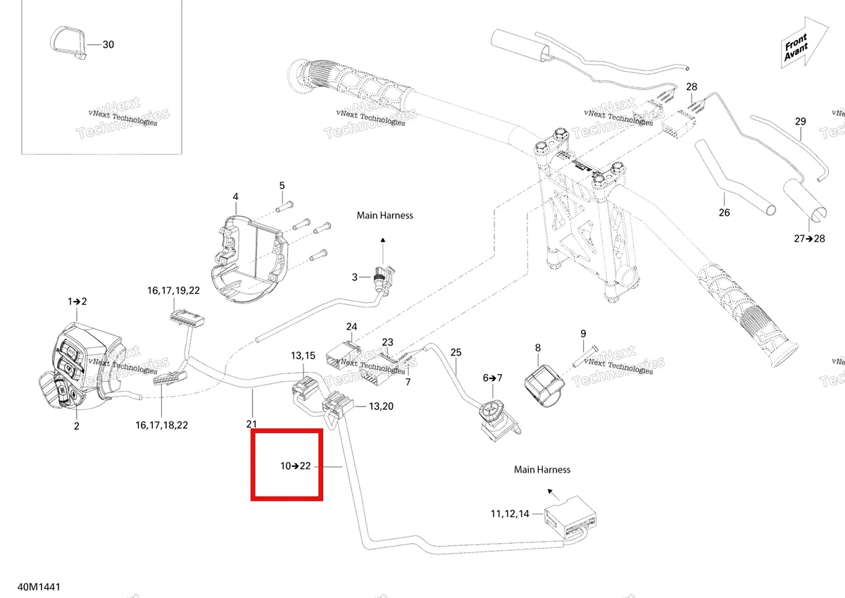 Деталь 515176868 (Жгут проводов в сборе) на схеме узла 2014 Ski-Doo EXPEDITION LE 1200 XU Steering Wiring Harness