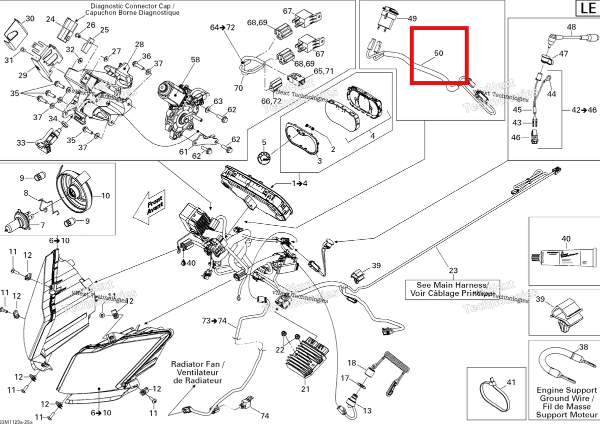 Деталь 515176879 (Деталь Outel Dc Harness) на схеме узла 2011 Ski-Doo Grand Touring LE & SE 1200 XR Electrical System Le