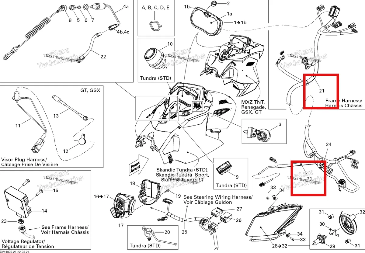 Деталь 515176903 на схеме узла 2010 Ski-Doo Skandic Tundra, STD, SPORT, LT Electrical Accessories
