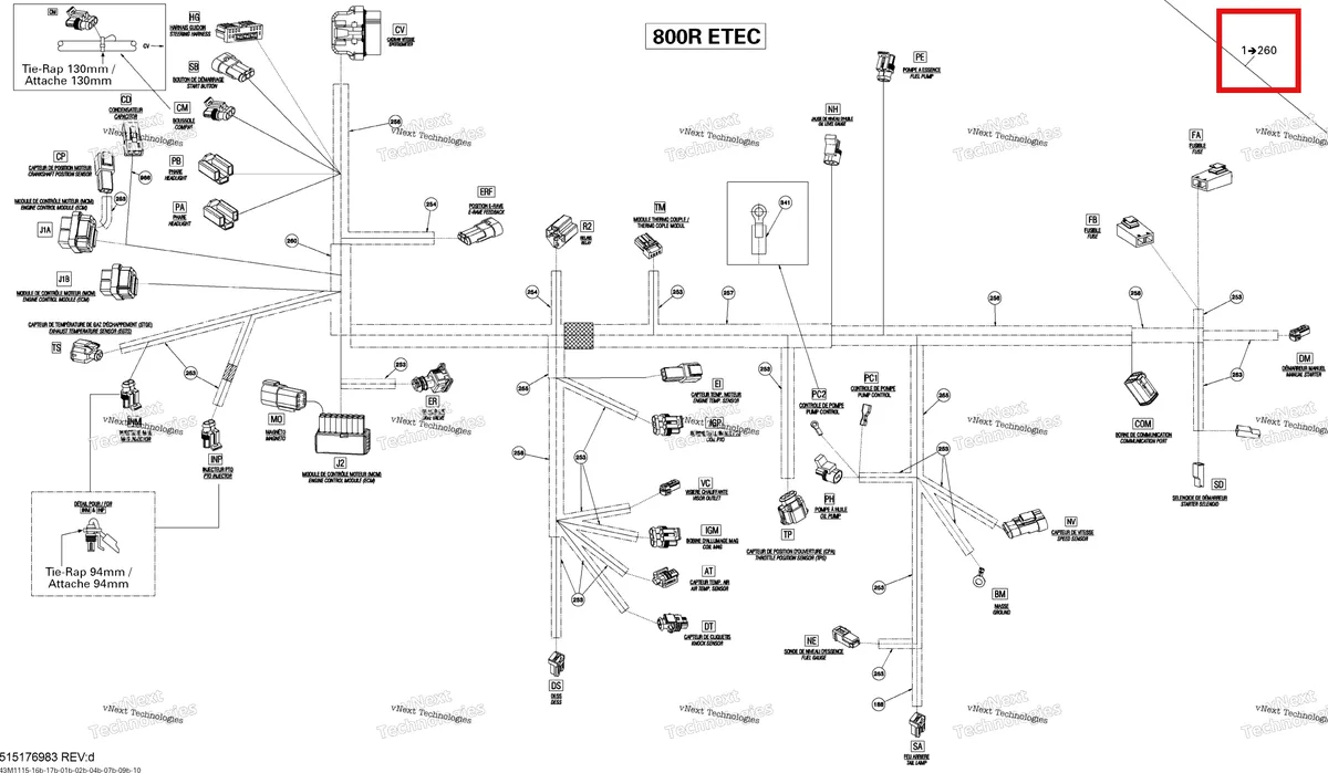 Деталь 515176983 (Деталь Main Harness Ass'y. Includes 1 To Vc) на схеме узла 2011 Ski-Doo Summit FREERIDE 800R E-TEC Electrical Harness