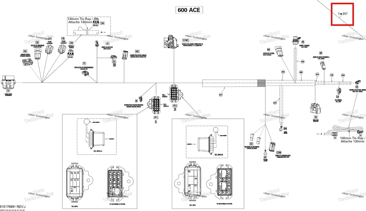 Деталь 515176991 (Деталь Main Harness Ass'y. Includes 1 To 257) на схеме узла 2011 Ski-Doo Tundra LT 600ACE Electrical Harness