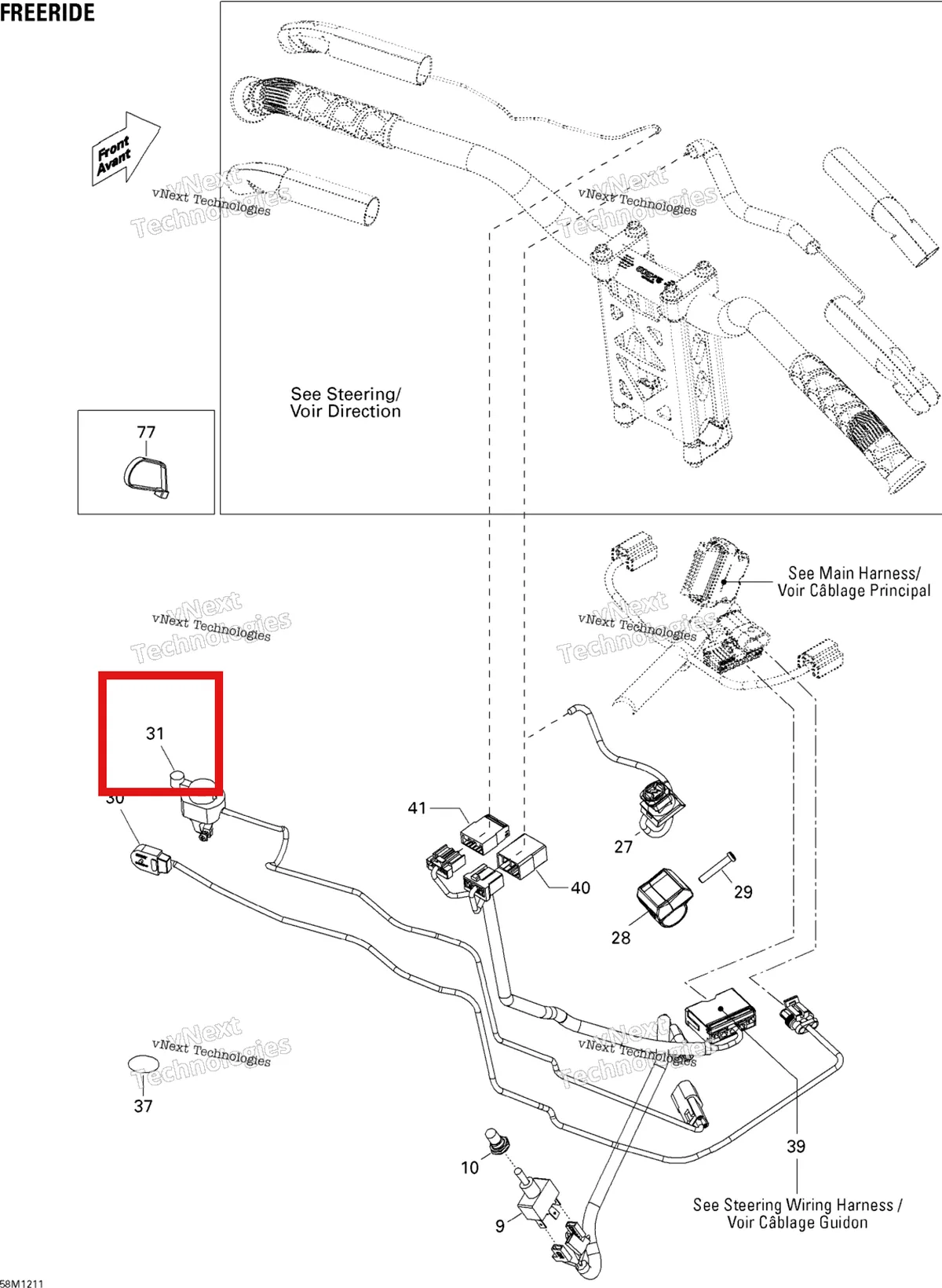 Деталь 515176997 (Деталь Dimmer Switch. Includes 12 To 13) на схеме узла 2012 Ski-Doo Freeride 137 & 146 & 154 800RETEC XP Electrical Accessories, Steering