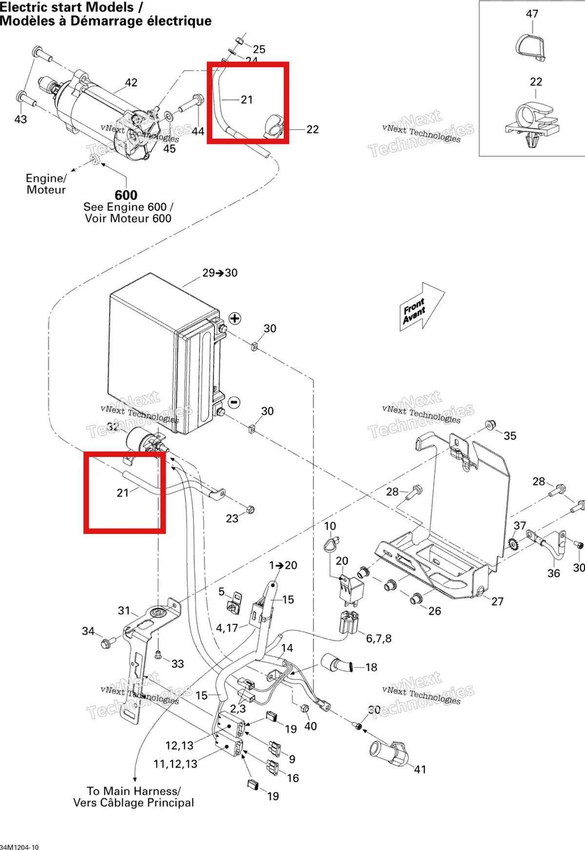 Деталь 515177067 (Деталь Battery Wire) на схеме узла 2012 Ski-Doo MXZ TNT & Sport 600 XP Battery And Starter