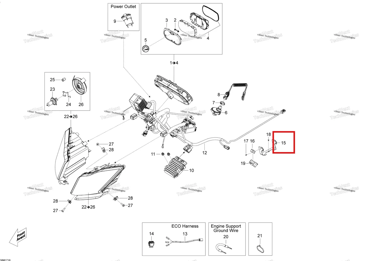 Деталь 515177073 (Деталь Fusebox Support) на схеме узла 2017 Ski-Doo SKANDIC - 4-STROKE - WT-SWT Electrical System