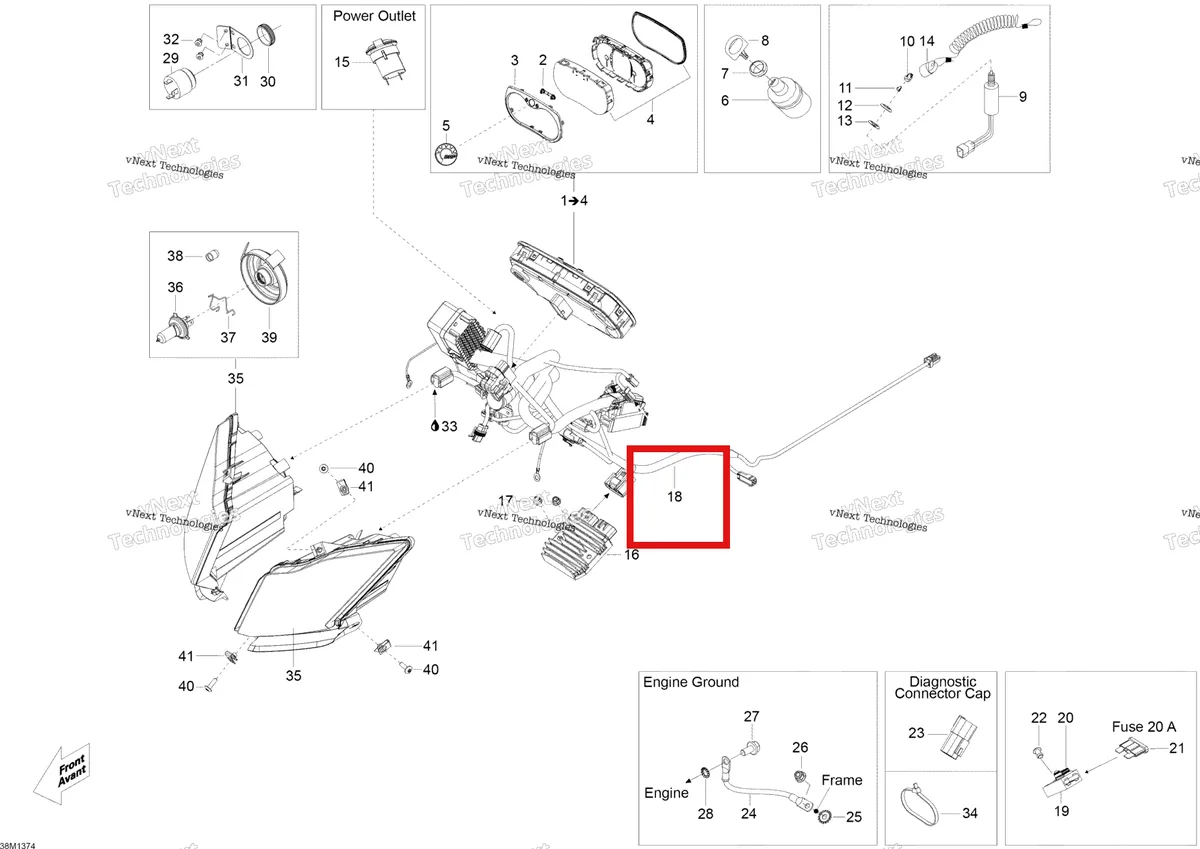 Деталь 515177074 (Деталь Main Harness. Includes 1 To Vc) на схеме узла 2013 Ski-Doo Skandic WT 550F XU Electrical System