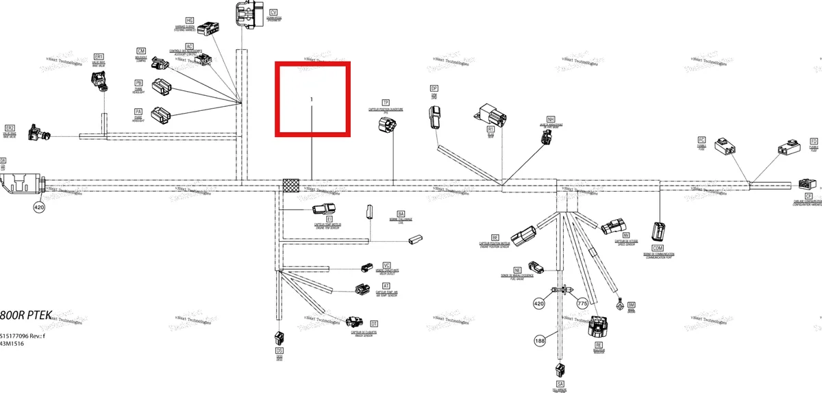 Деталь 515177096 на схеме узла 2015 Ski-Doo SUMMIT SPORT 800RPTEK XP154 Electrical Harness Main