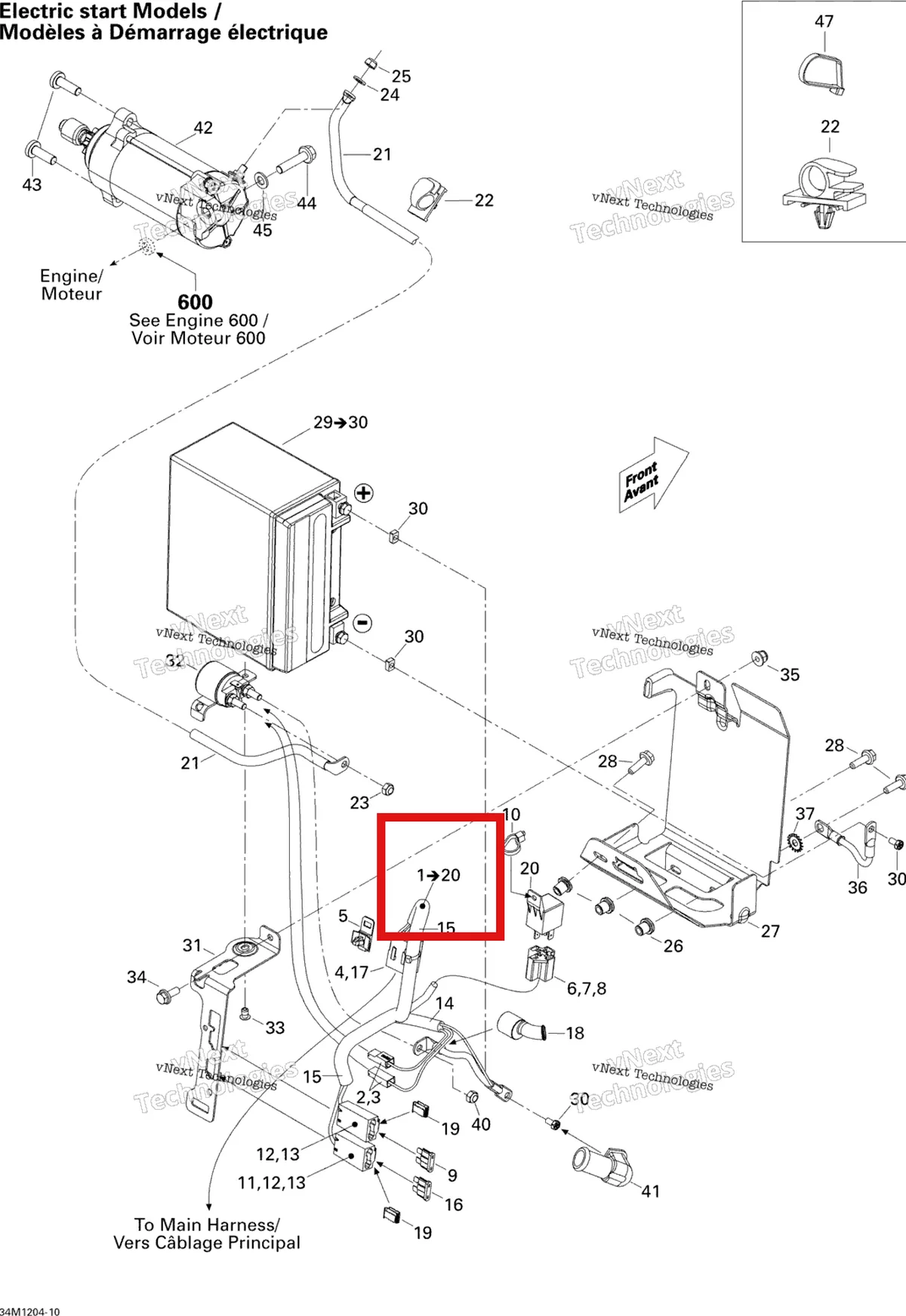 Деталь 515177102 на схеме узла 2012 Ski-Doo MXZ TNT & Sport 600 XP Battery And Starter