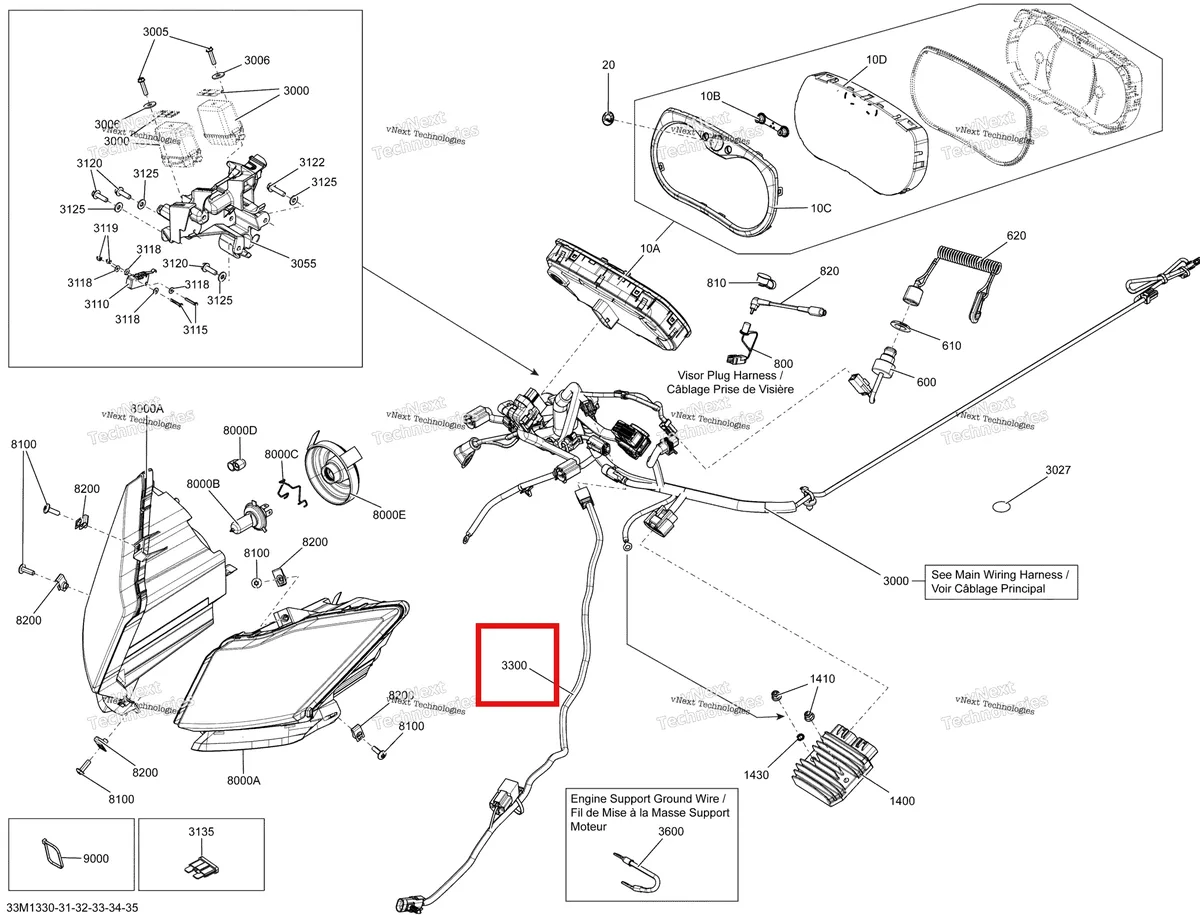 Деталь 515177105 (Деталь Radiator Fan Harness. Includes 33 To 33a) на схеме узла XP Electrical System