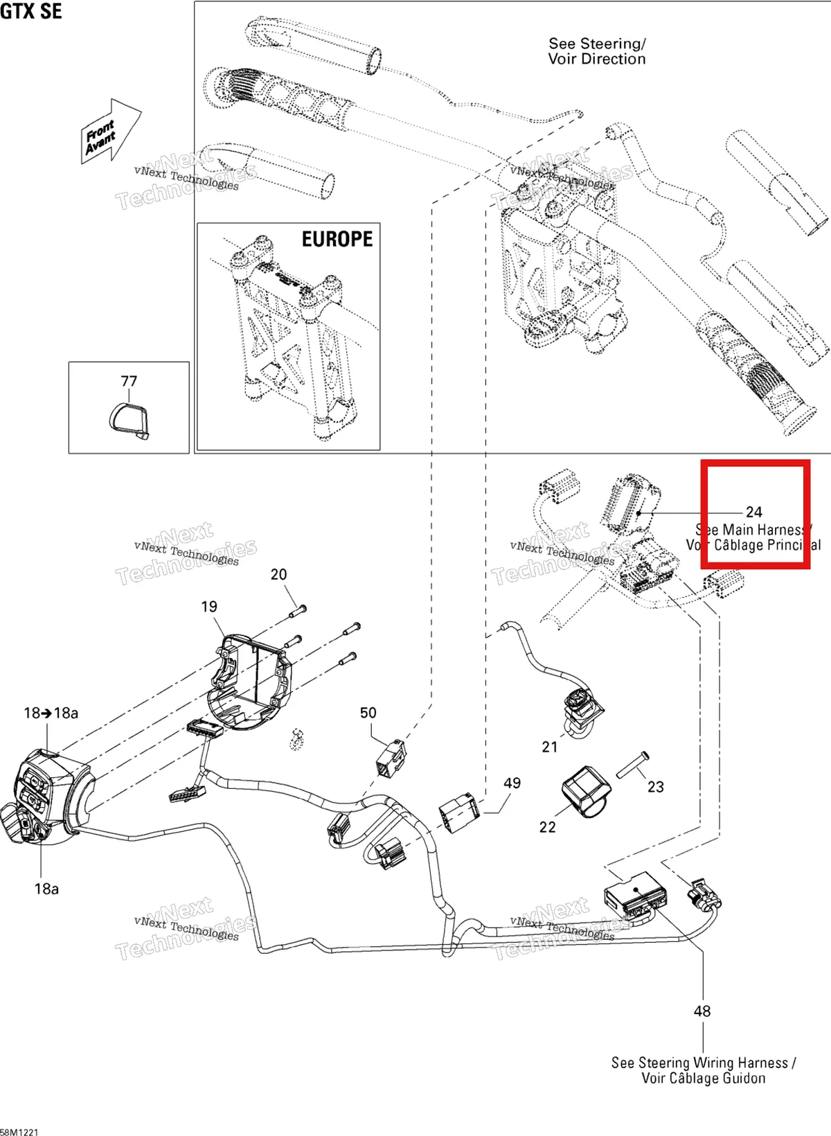 Деталь 515177107 на схеме узла 2012 Ski-Doo Grand Touring LE & SE 1200 XR Electrical Accessories, Steering