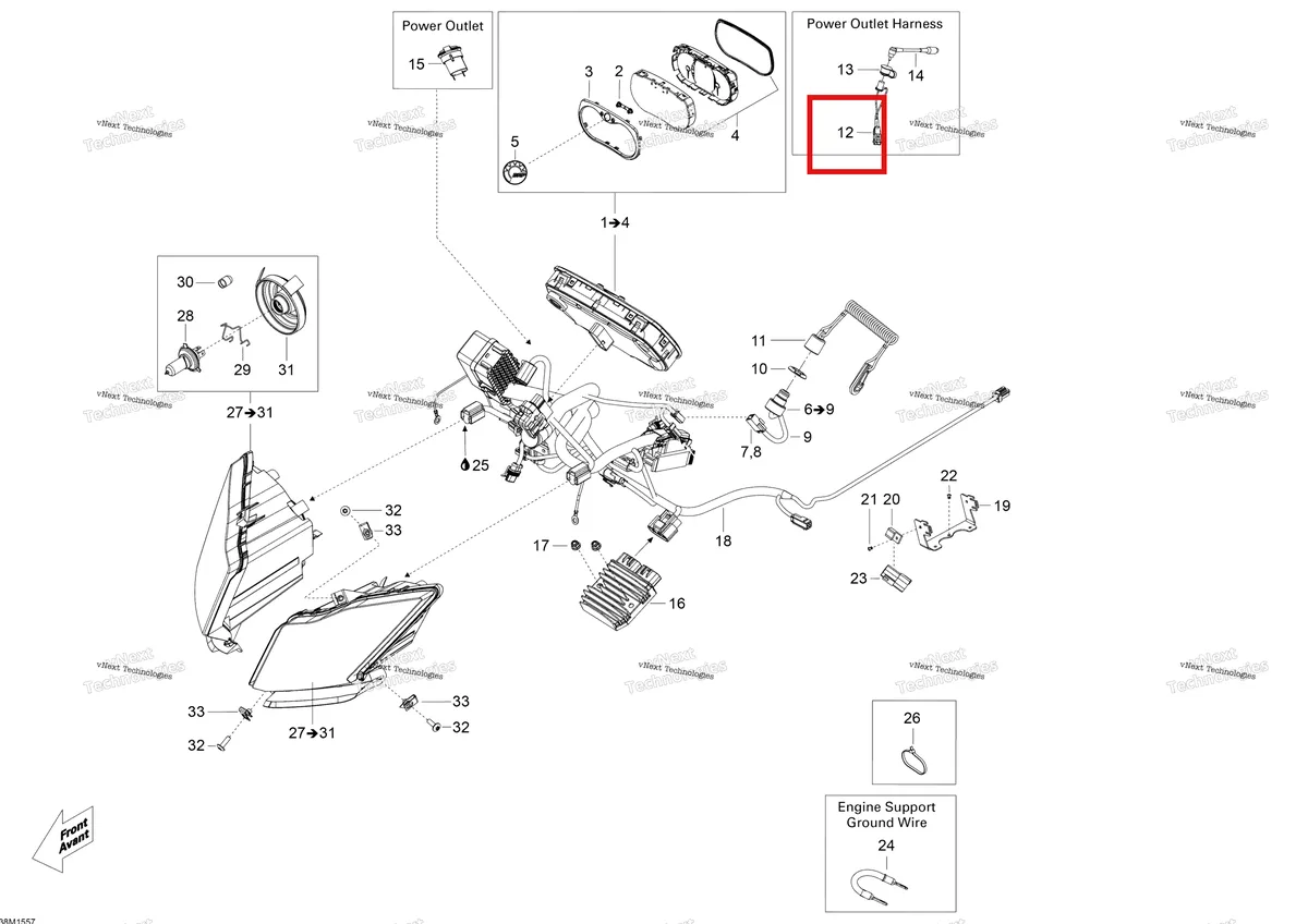 Деталь 515177187 (Деталь Visor Harness. Optional) на схеме узла 2015 Ski-Doo EXPEDITION LE 1200 4-TEC Electrical System