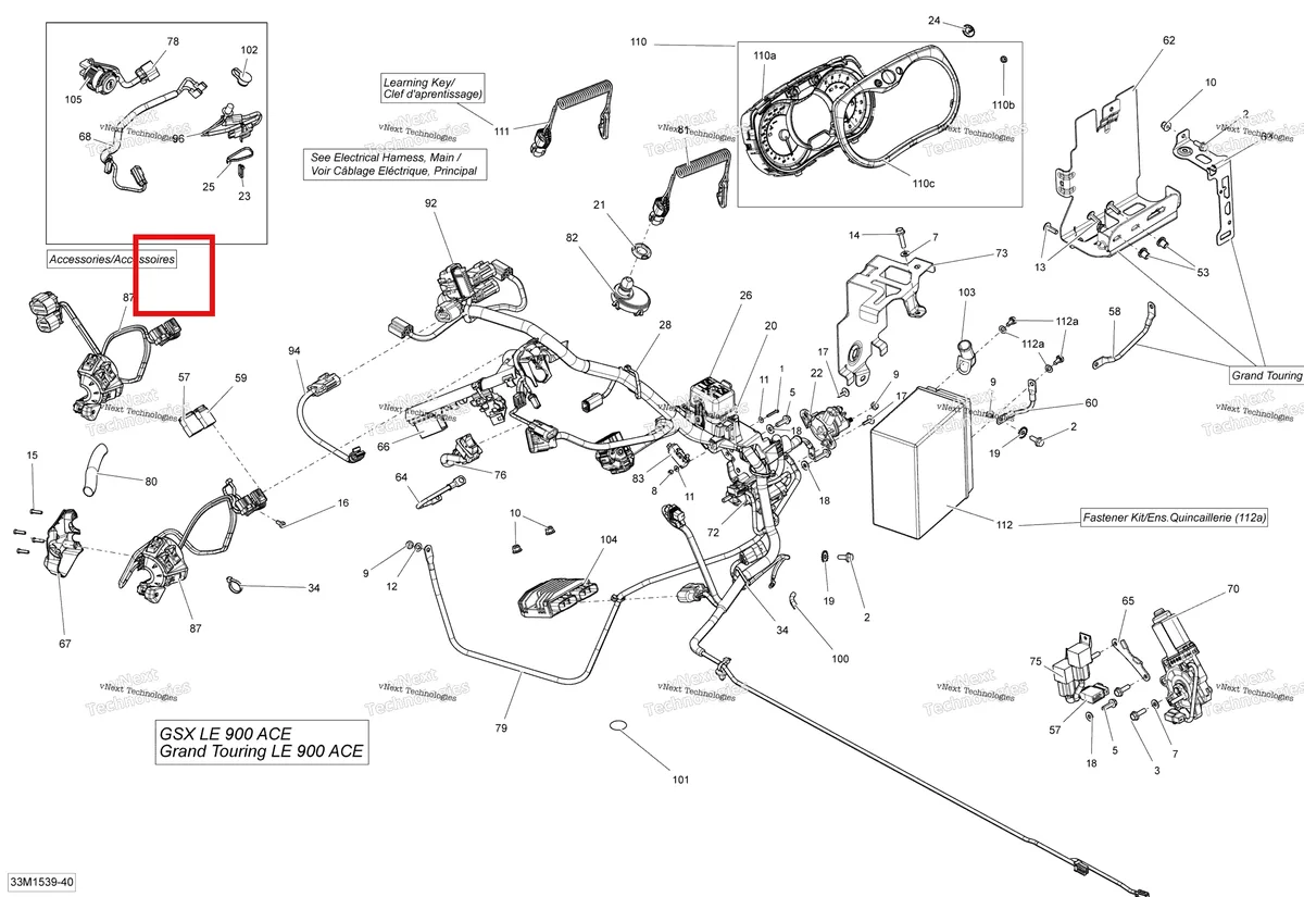 Деталь 515177188 (Деталь Power Outlet Harness) на схеме узла 2015 Ski-Doo GRAND TOURING LE 900ACE XR137 Electrical System
