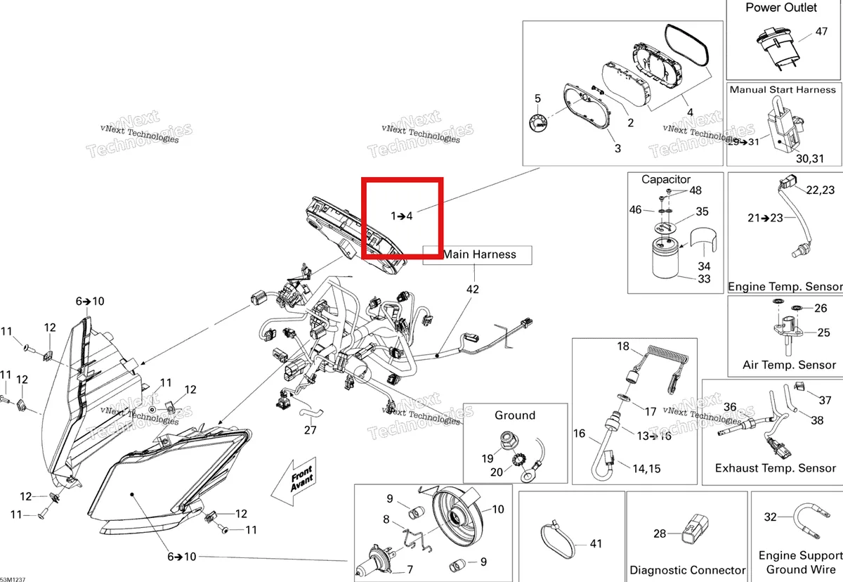 Деталь 515177240 на схеме узла 2012 Ski-Doo Expedition LE 600HOETEC XU Electrical Accessories