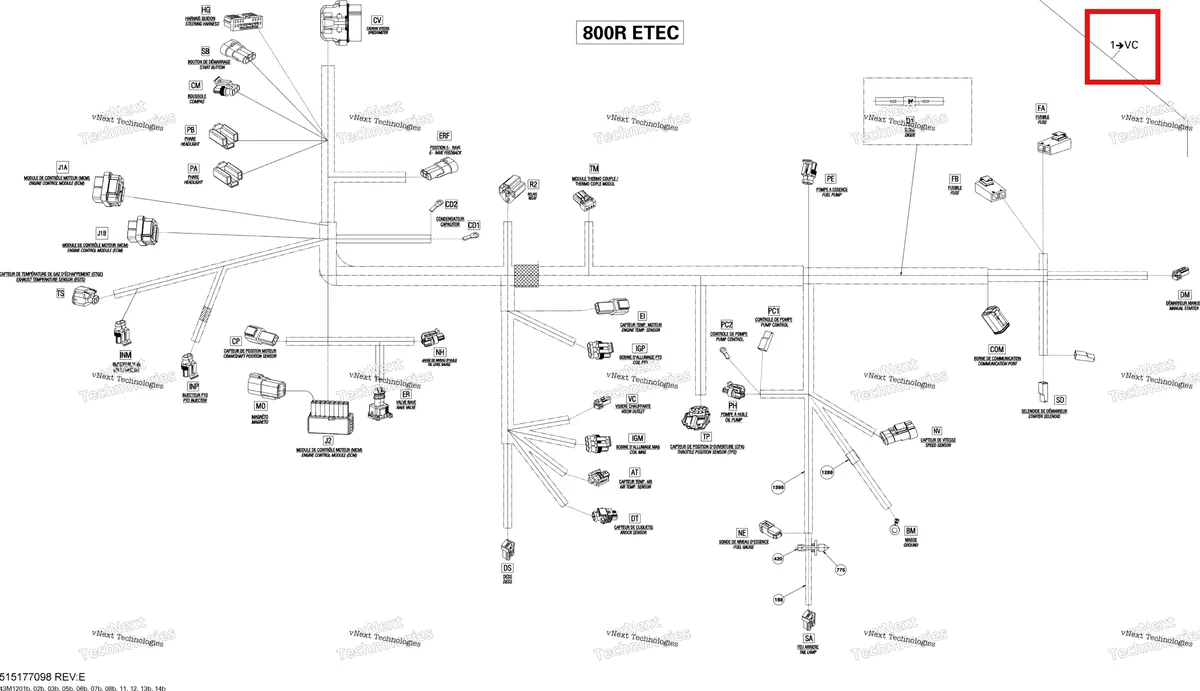 Деталь 515177376 на схеме узла 2013 Ski-Doo RENEGADE X 600HOE Electrical Harness , Main 600Ho E-Tec