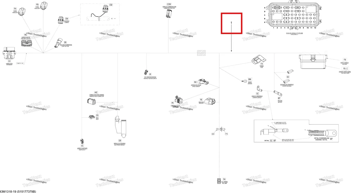 Деталь 515177379 на схеме узла 2013 Ski-Doo RENEGADE X & ADRENALINE 1200 XR Electrical Harness