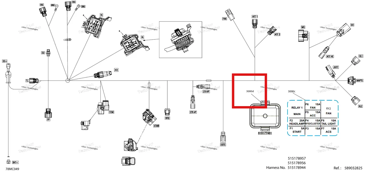 Деталь 515177451 (Крышка) на схеме узла Electric - Main Harness - 515179375