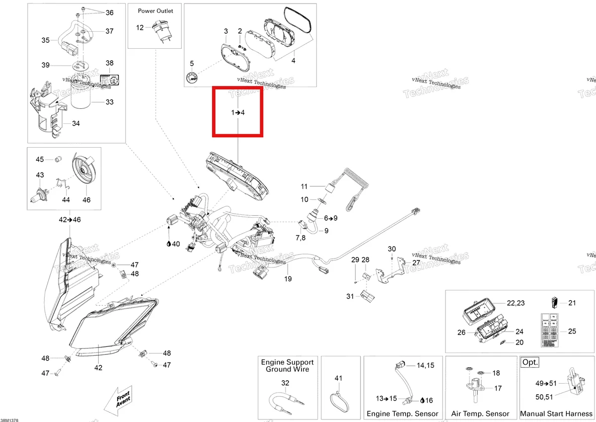Деталь 515177492 (Деталь Speedometer Ass'y. Includes 1 To 4) на схеме узла 2013 Ski-Doo Skandic SWT 600HOETEC XU Electrical System