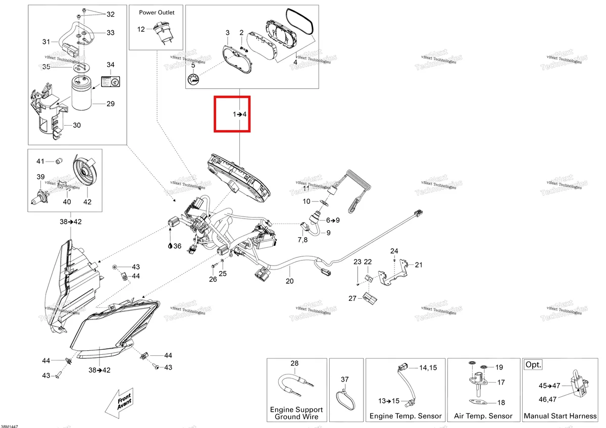 Деталь 515177527 (Деталь Speedometer Ass'y. Includes 1 To 4) на схеме узла 2014 Ski-Doo SKANDIC SWT 600HOETEC XU Electrical System
