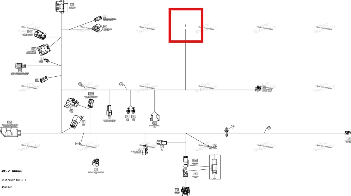 Деталь 515177567 (Деталь Wiring Harness) на схеме узла 2015 Ski-Doo MXZ X-RS 600HOE XS RS Electrical Harness