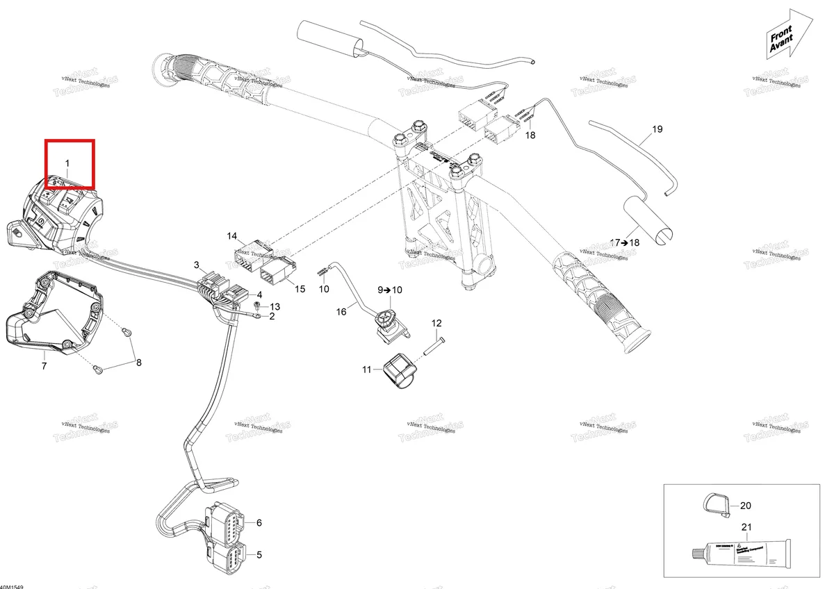 Деталь 515177613 на схеме узла 2015 Ski-Doo SKANDIC SWT 600 E-TEC Steering Wiring Harness