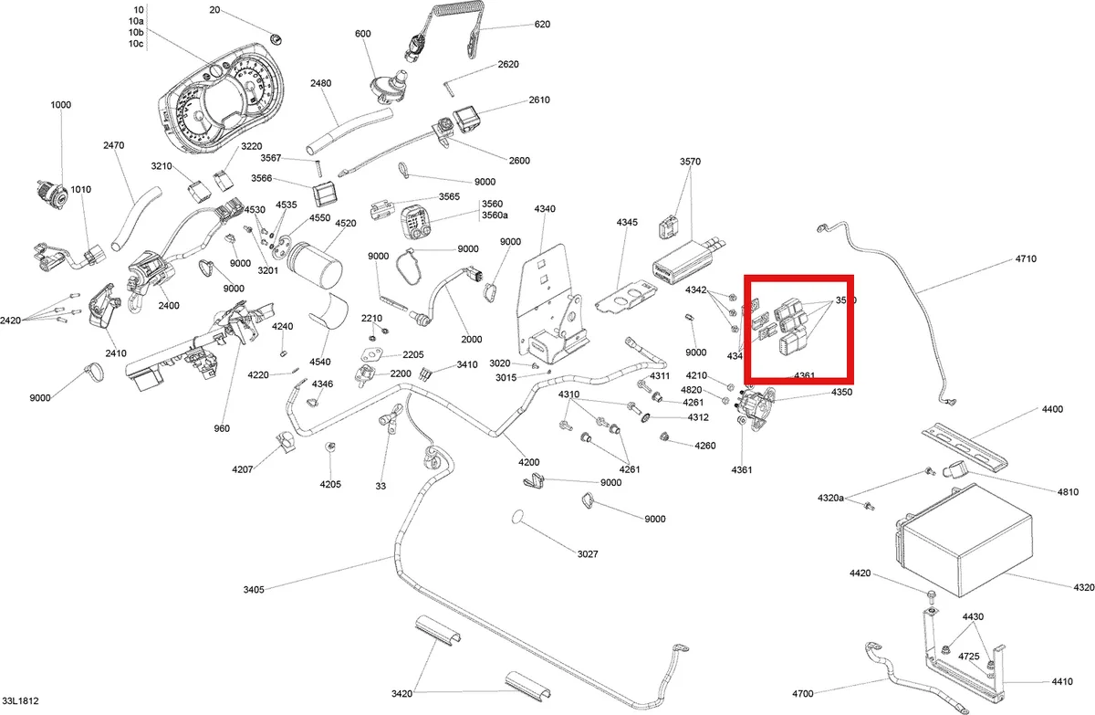 Деталь 515177777 (Деталь Control Box Assy. Tractive Control Box To Handlebar) на схеме узла 10- Electrical Xtrim - 600HO E-TEC - SC