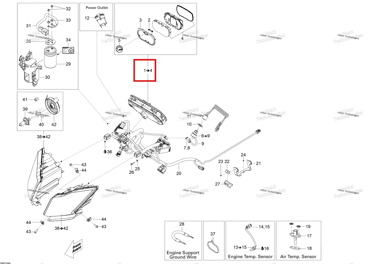 Деталь 515177855 (Деталь Speedometer Ass'y. Includes 1 To 4) на схеме узла 2015 Ski-Doo SKANDIC SWT 600 E-TEC Electrical System