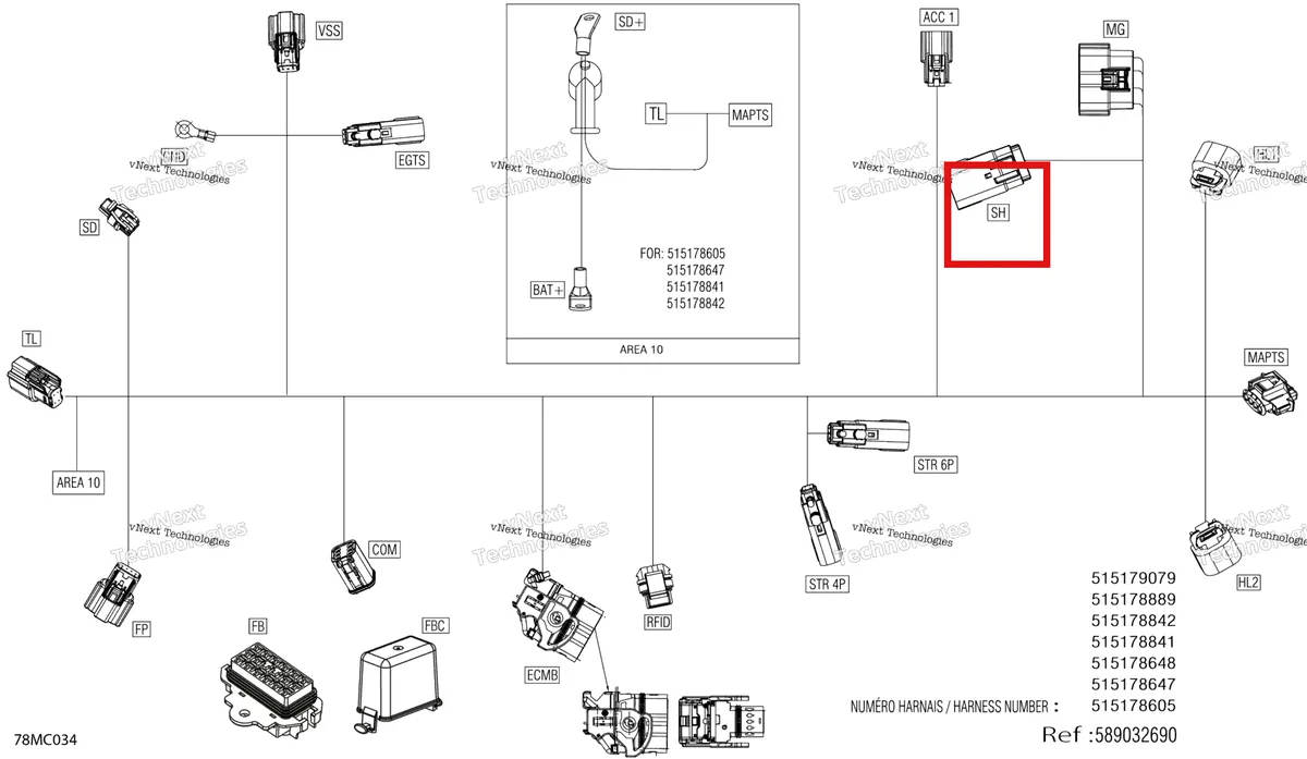 Деталь 515178015 на схеме узла Electric - Main Harness - 515178841