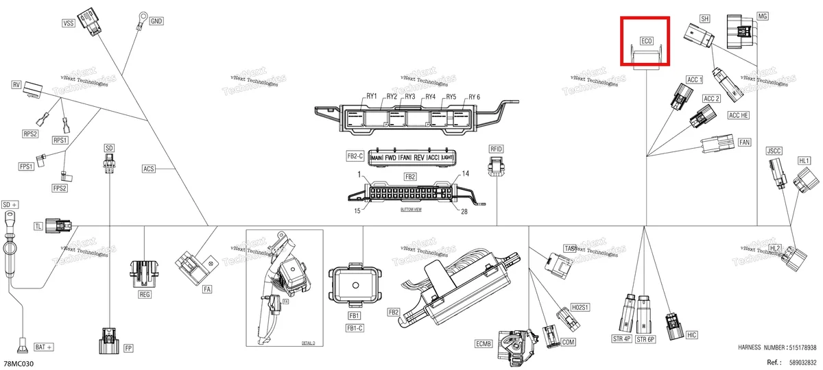 Деталь 515178175 на схеме узла 2023 Ski-Doo RENEGADE 900 ACE - ENDURO Electric - Main Harness - 515178938