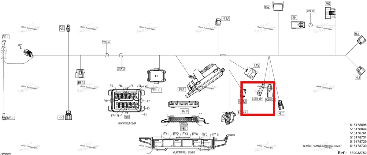 Деталь 515178176 на схеме узла 2024 Ski-Doo SKANDIC 900 ACE - LE - AHRA - Deep Black - 154X20X1.5CST Track Electric - Main Harness - 515178729