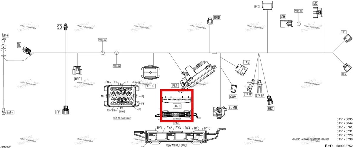 Деталь 515178310 на схеме узла 2024 Ski-Doo SKANDIC 900 ACE - LE - AHRA - Deep Black - 154X20X1.5CST Track Electric - Main Harness - 515178729