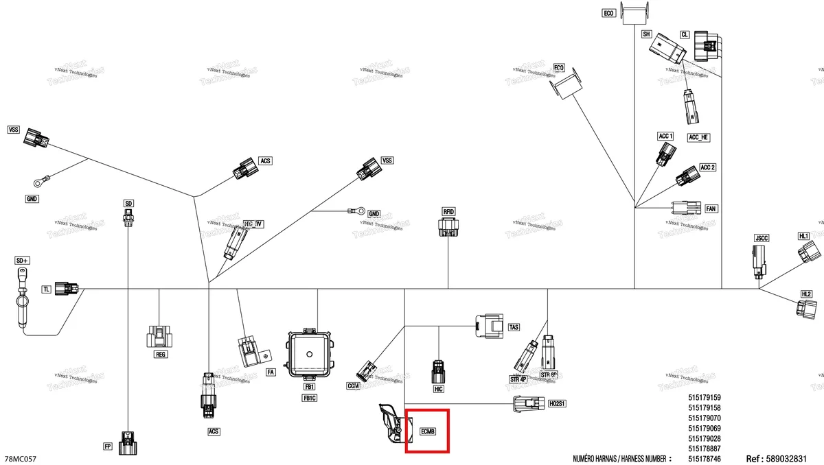 Деталь 515178601 на схеме узла Electric - Main Harness - 515178887 - Model With Vip Hi-End Gauge